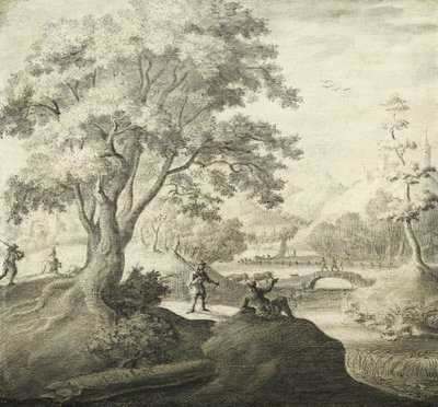 River Landscapes with Persons Resting Along a Path by Adriaen van Salm
